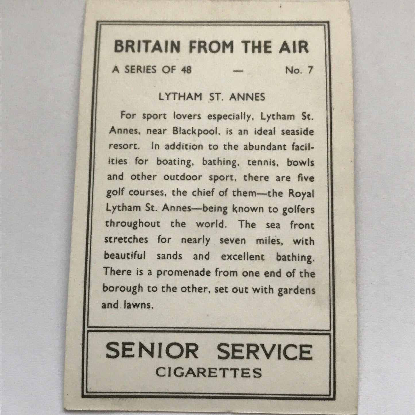 Senior Service Cigarette Card Britain From The Air 1939 Lytham St Anne’s no 7