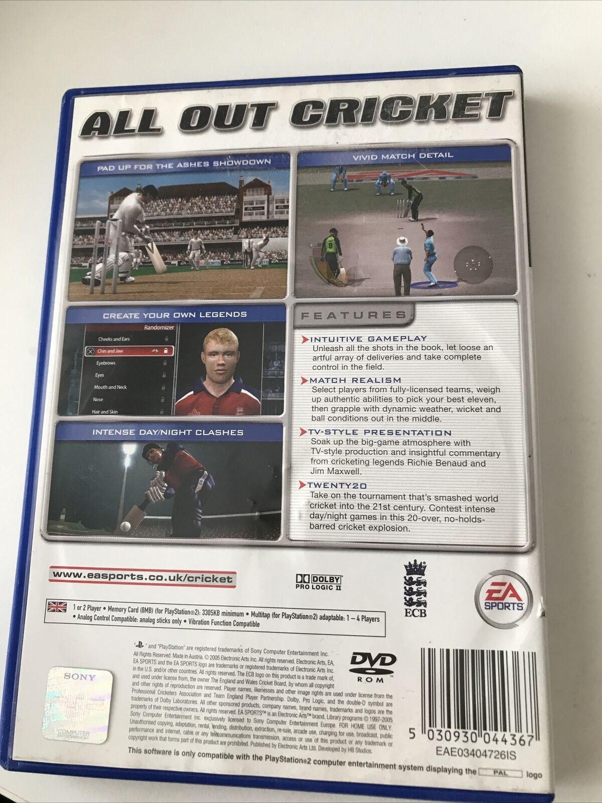 EA Sports Cricket 2005 game PS2 Play Station 2 3+ Ashes showdown