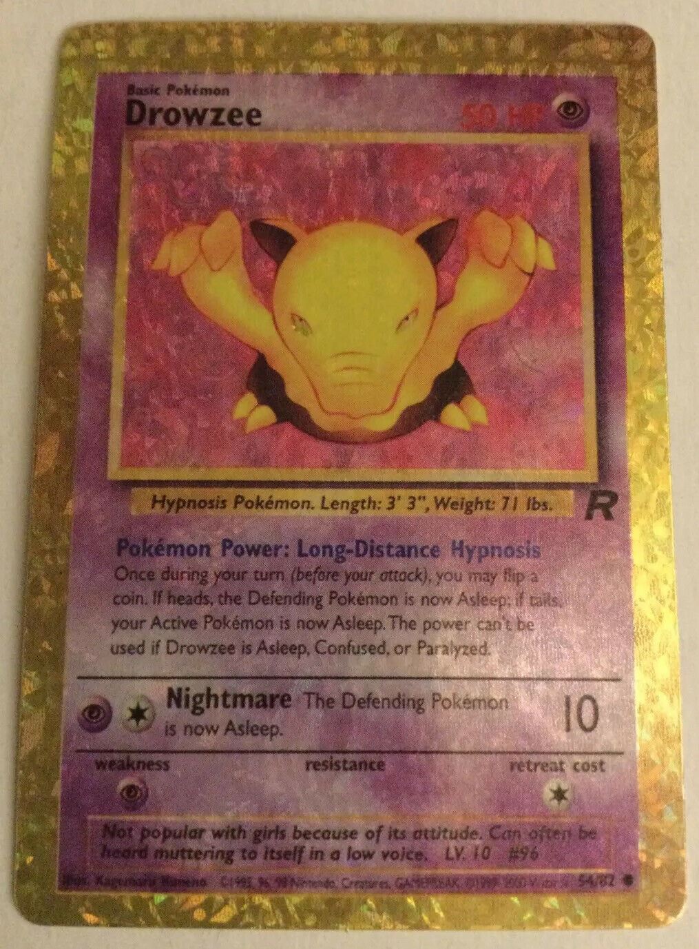 Pokemon Vending Sticker Unused 1999 Holo Drowzee 54/82 Excellent Condition 90s