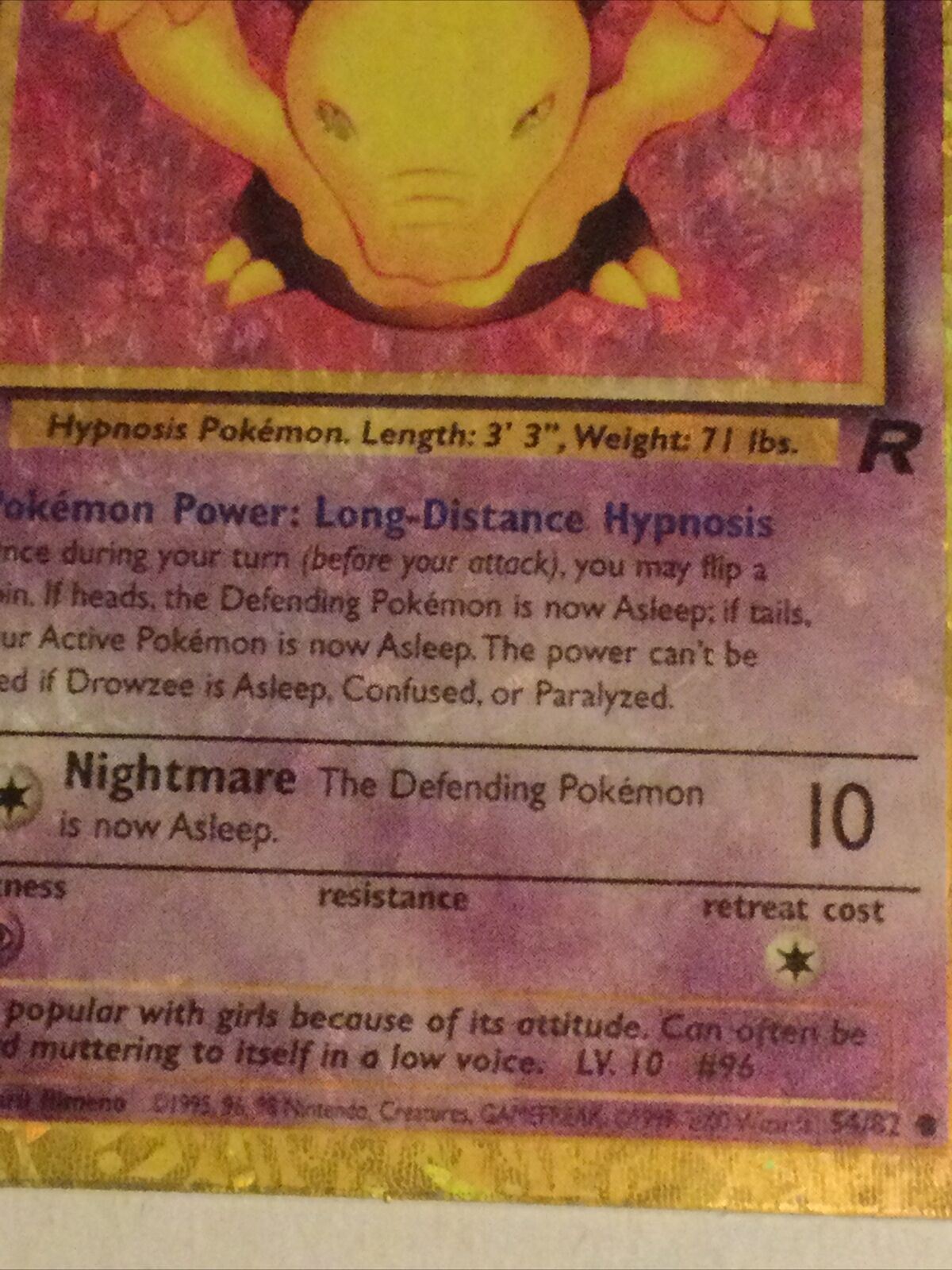 Pokemon Vending Sticker Unused 1999 Holo Drowzee 54/82 Excellent Condition 90s