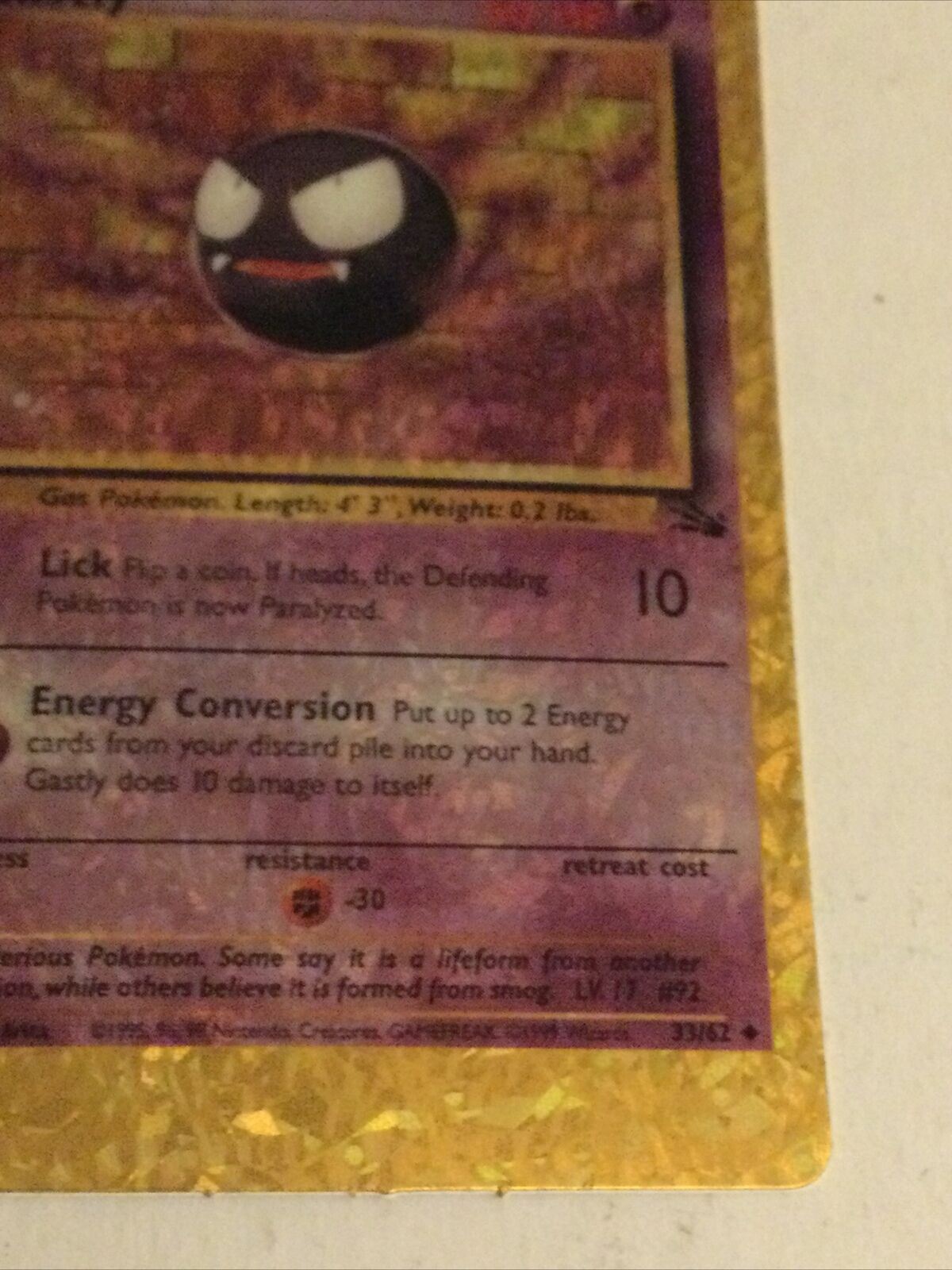 Pokemon Vending Sticker Unused 1999 Holo 33/62 Gastly Excellent Condition 90s