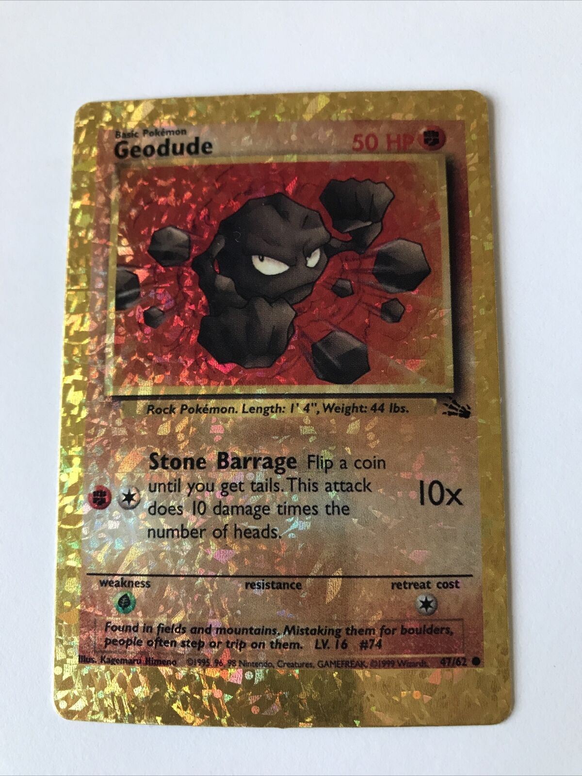 Pokemon Vending STICKER unused 1999 HOLO 47/62 Geodude fossil card vintage 90s