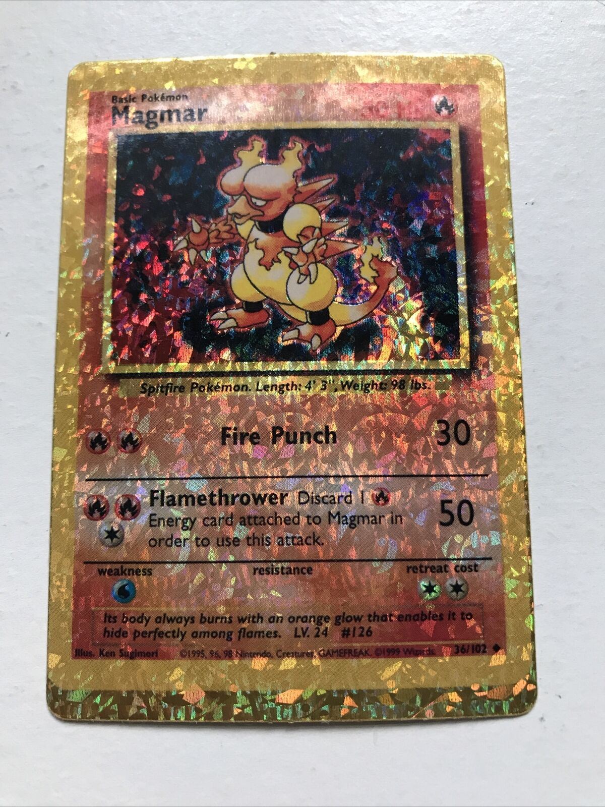 Pokemon Vending STICKER unused 1999 HOLO 36/102 Magmar vintage 90s Base set