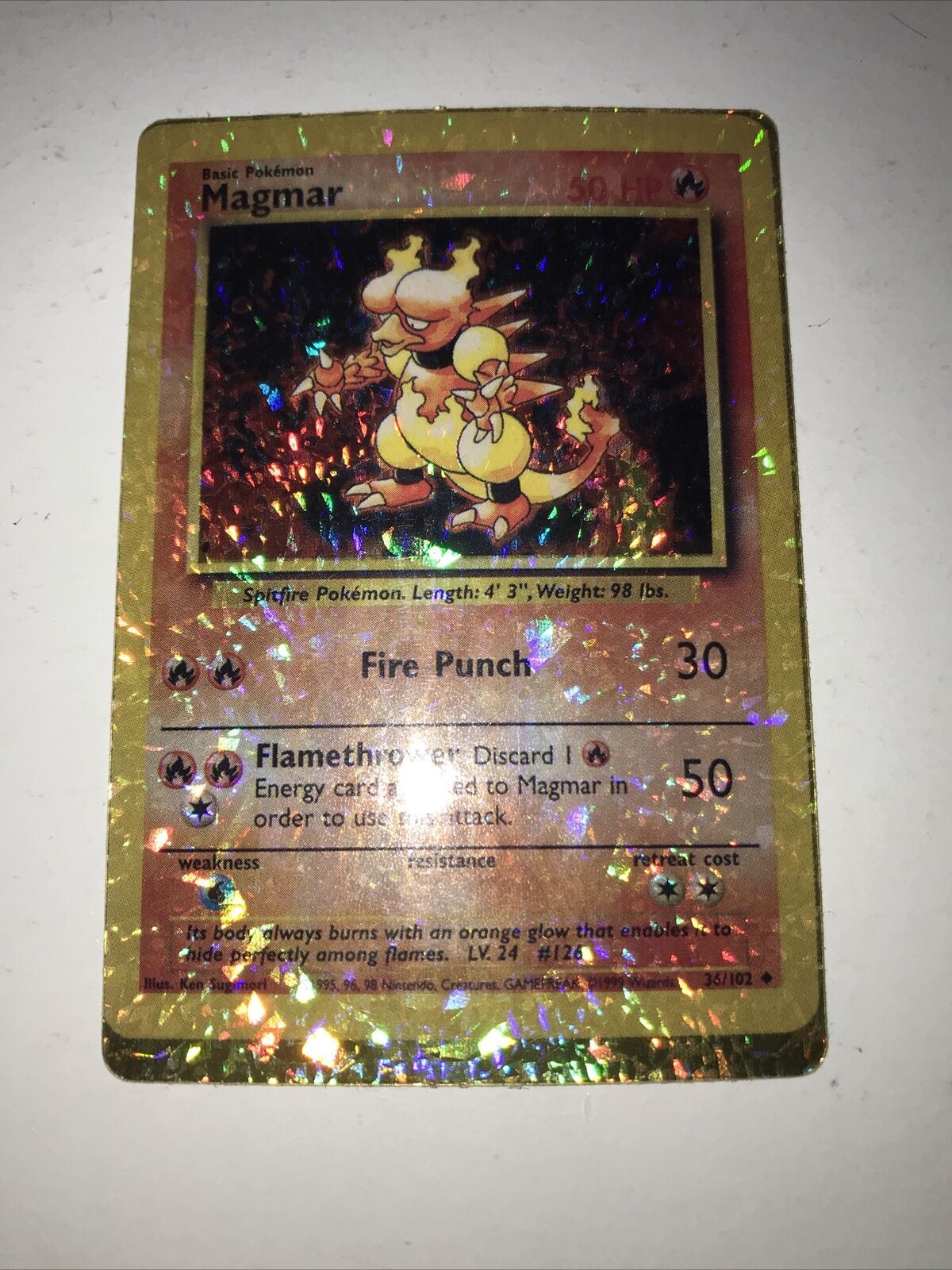 Pokemon Vending STICKER unused 1999 HOLO 36/102 Magmar vintage 90s Base set