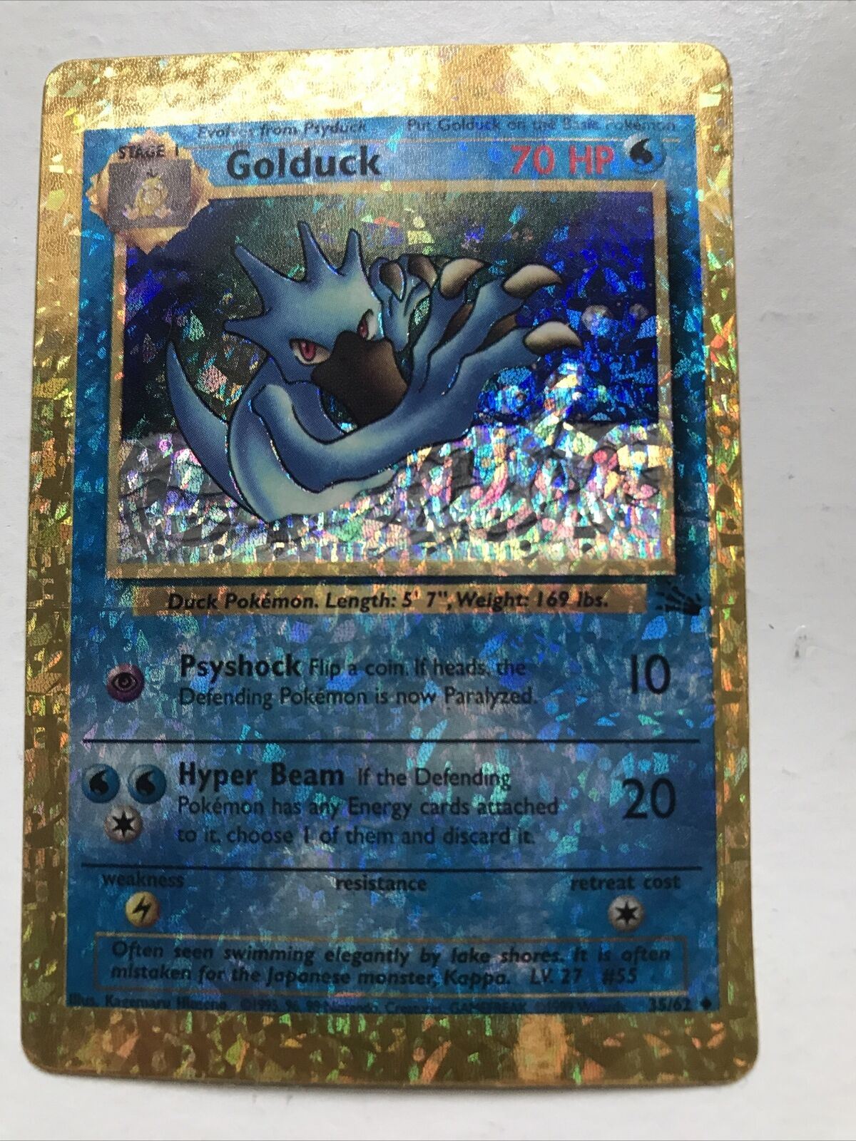 Pokemon Vending STICKER Card HOLO Golduck 35/62 1999 vintage unplayed great condition