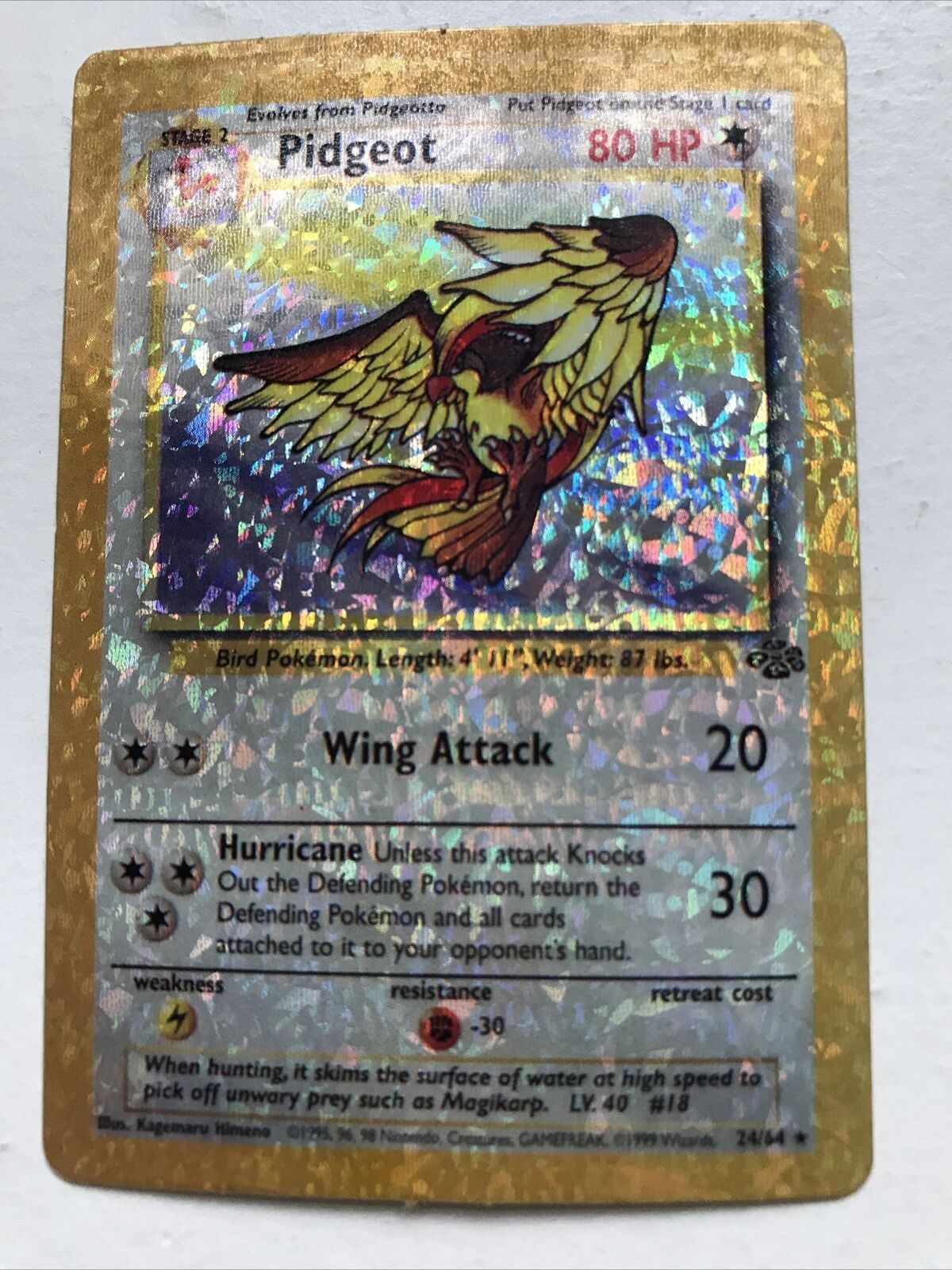 Pokemon Vending Sticker Unused 1999 24/64 Pidgeot RARE HOLO jungle near mint