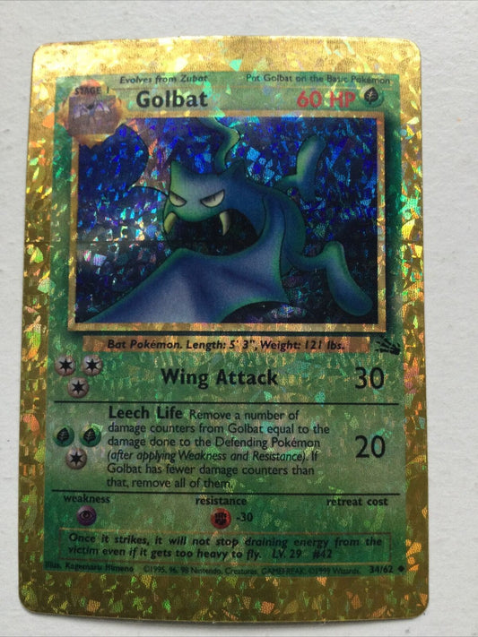 Pokemon Vending Sticker Unused 1999 34/62 Golbat fossil HOLO NEAR MINT.