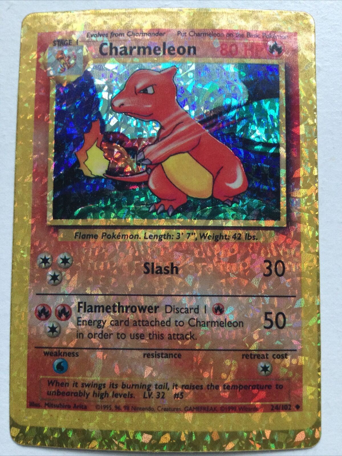 Pokemon Vending Sticker Unused 1999 Charmeleon 24/102 evolve HOLO NEAR MINT