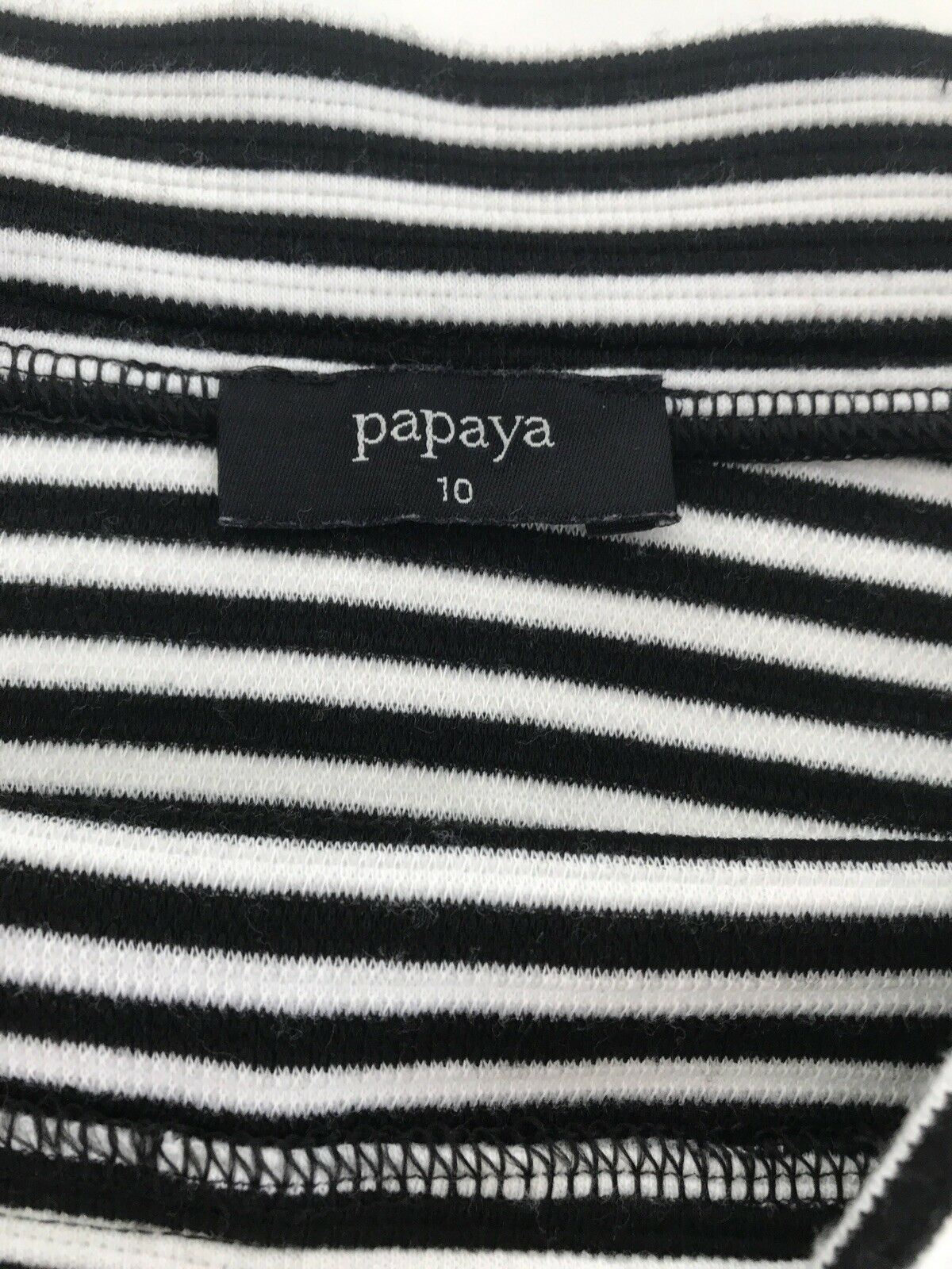 Size 10 A Line Mini Skirt Black Cream Stripe Papaya Stretch Jersey Pockets Retro