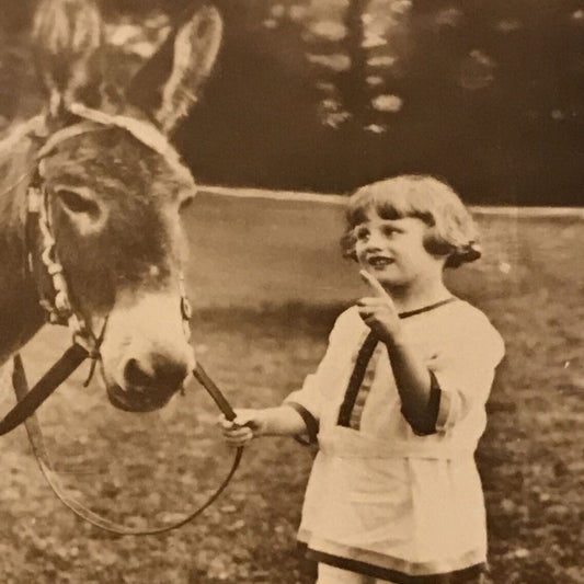 De Reszke Cigarette Card - Series 4 No. 19 - Don’t you do it again - girl and donkey vintage photo
