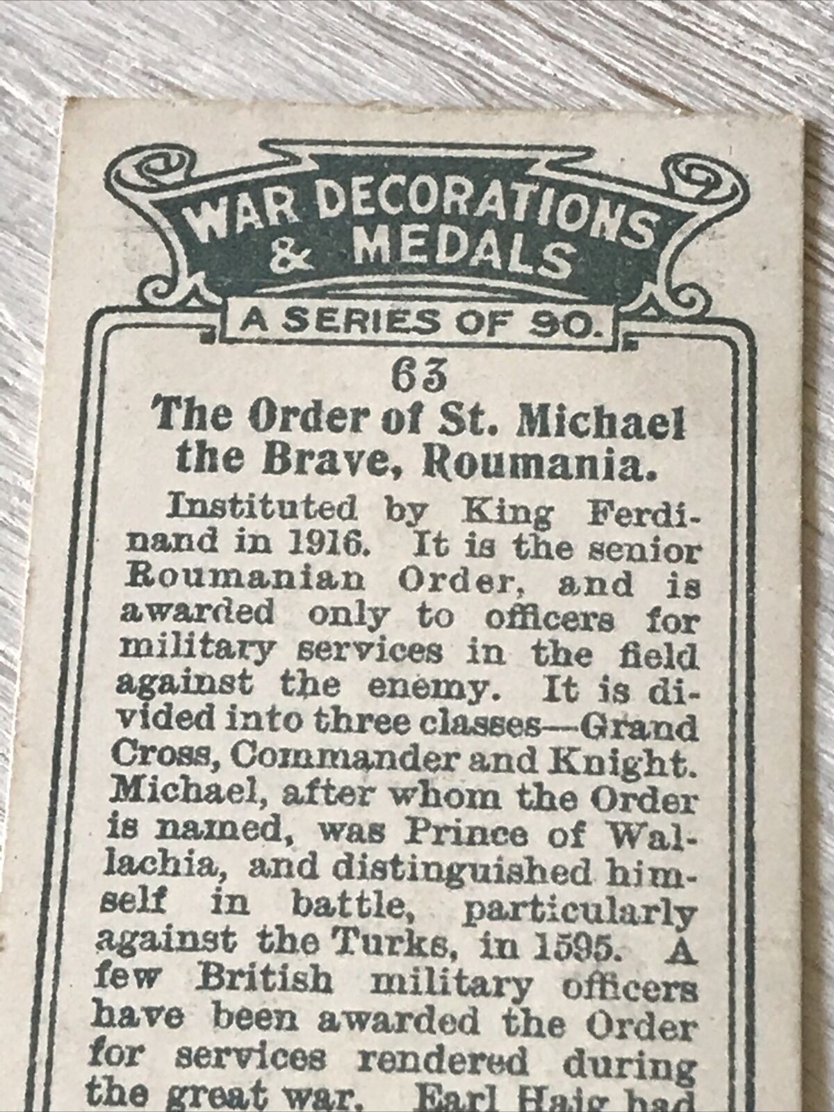 Players Cigarette Card War Decoratiions & Medals No 63 Order Of St Michael Brave