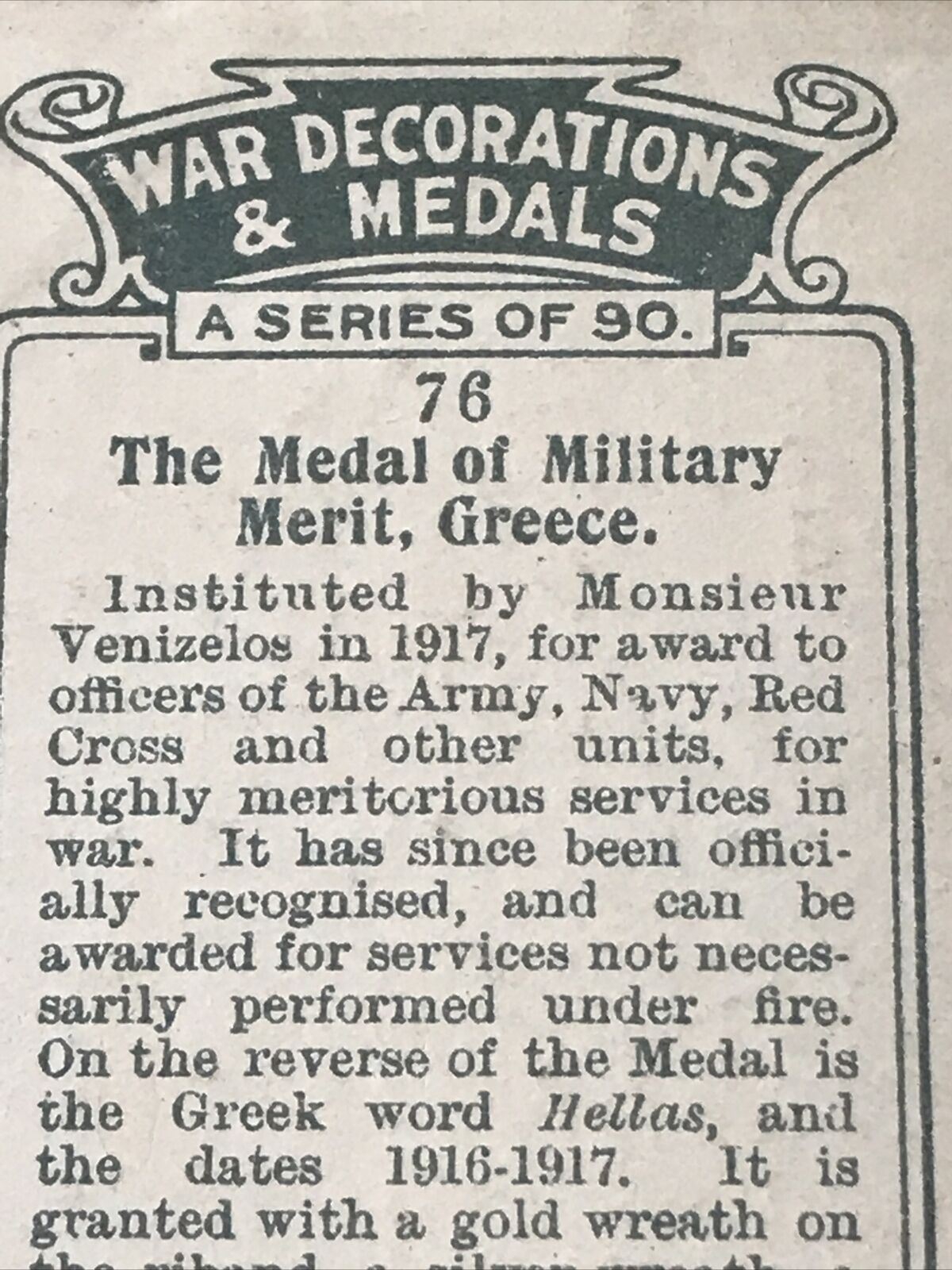 Players Cigarette Card War Decoratiions & Medals No 76 Medal Of Military Merit