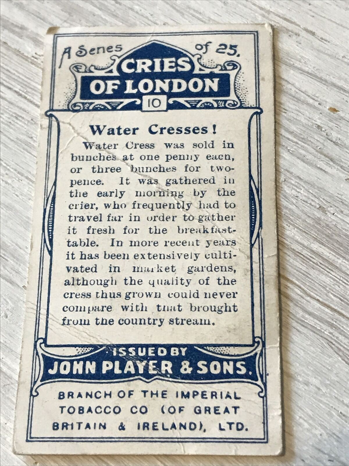 Players Cigarette Card Cries Of London Series 1 No10 Water Cresses! Seller Cress