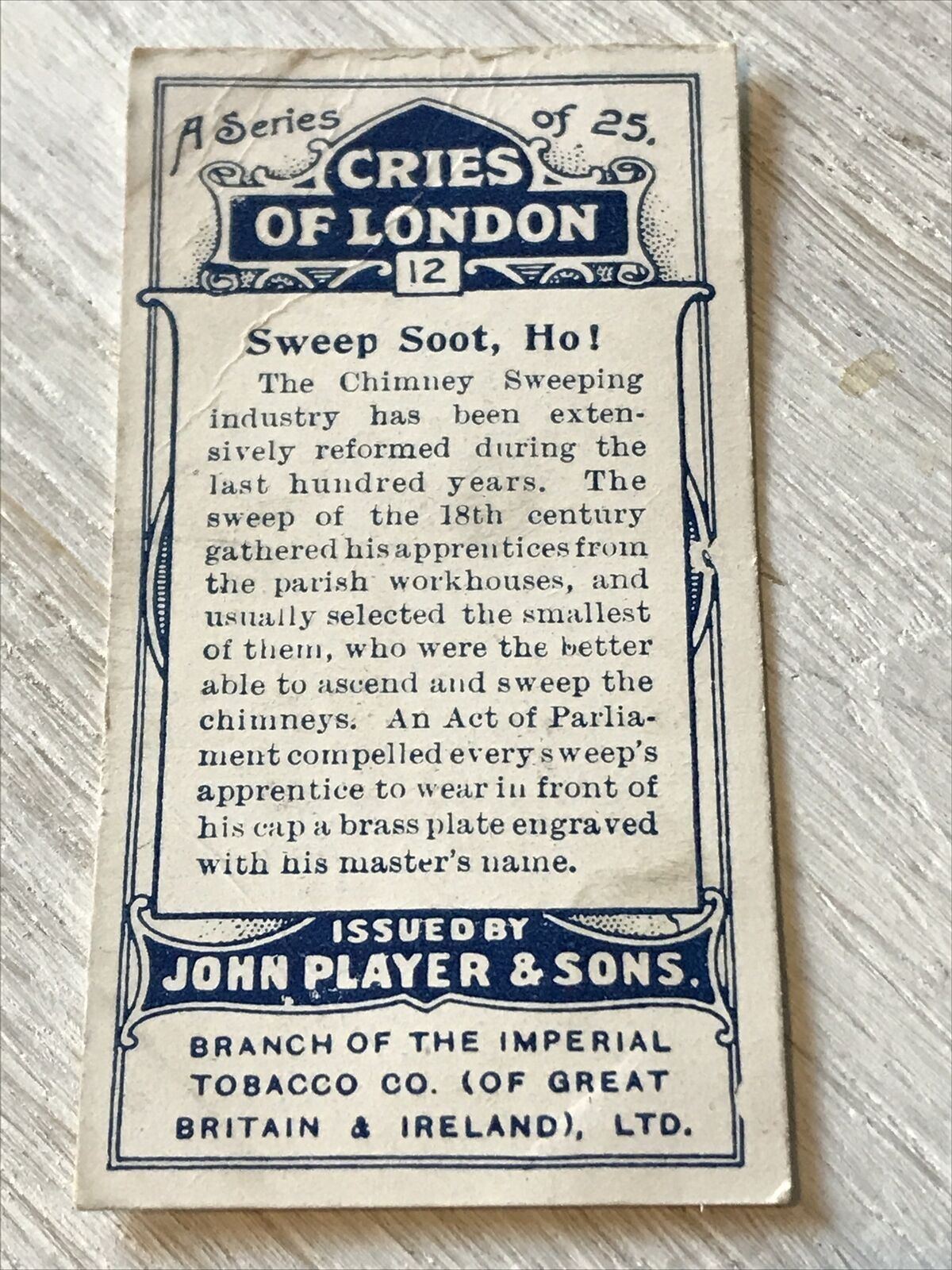 Players Cigarette Card Cries Of London Series 1 No12 Sweep Soot Ho! Chimney