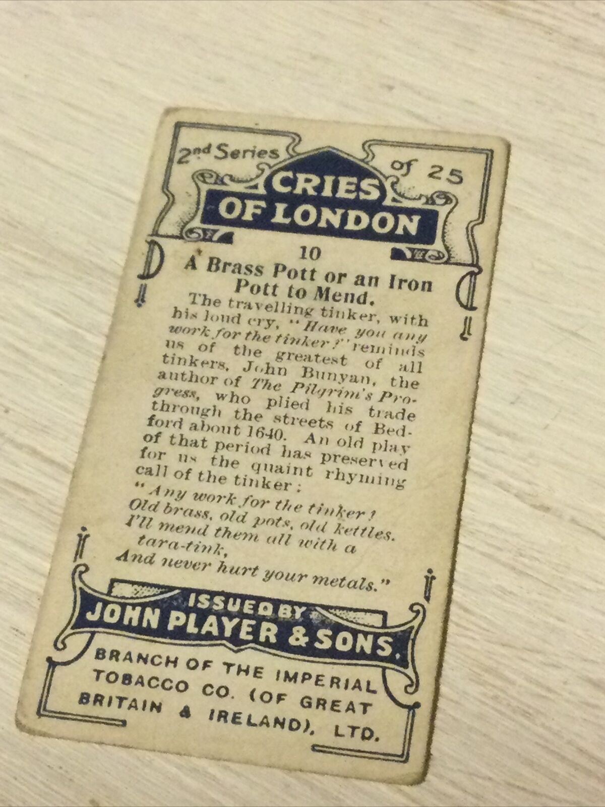 Players Cigarette Card Cries Of London Series 2 No 10 A Brass Pott Or An Iron