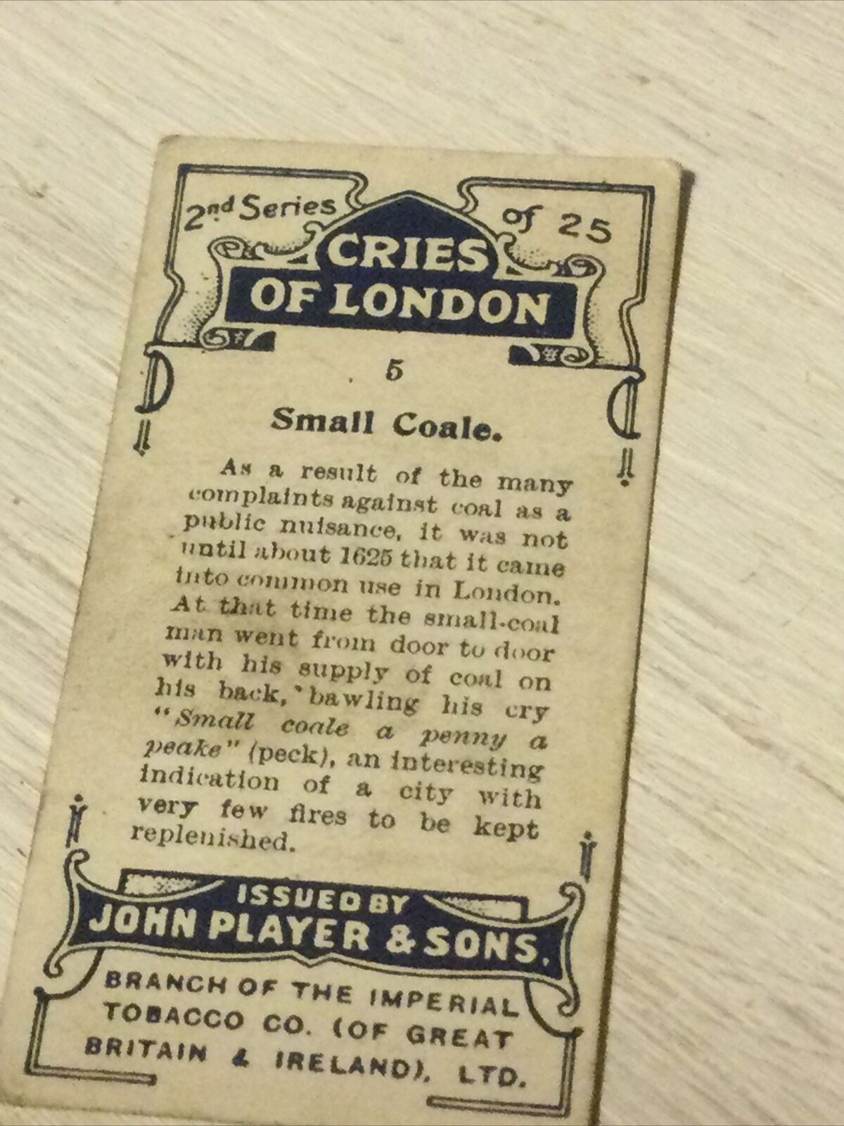 Players Cigarette Card Cries Of London Series 2 No 5 Small Coale Coal Man Pictur