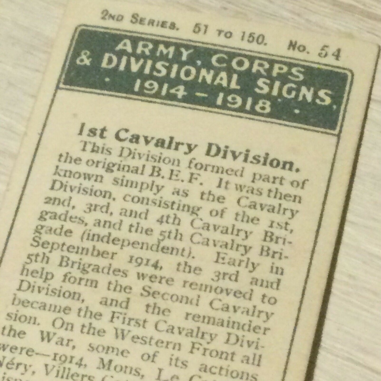 Players Cigarette Card Army Corps & Divisional Signs 1914-1918 No 54 1st Cavalry