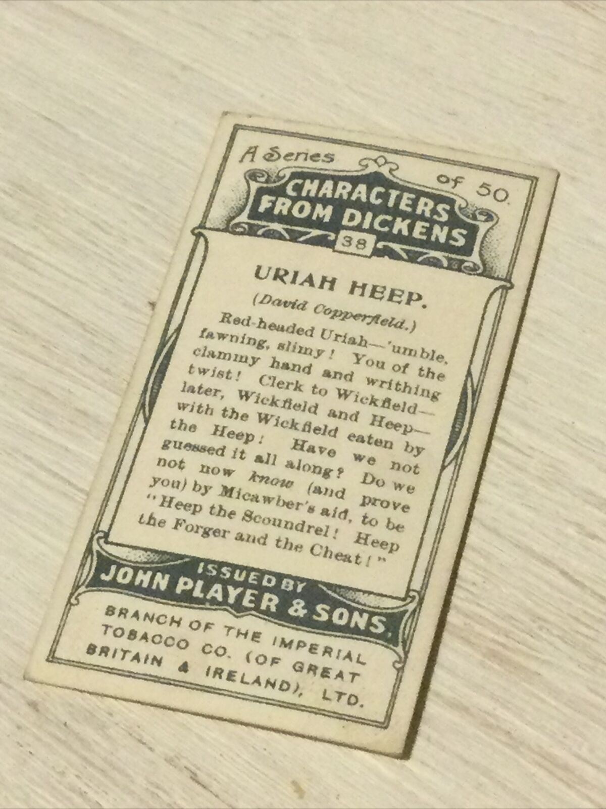 Players Cigarette Card. Characters From Dickens No. 38 Uriah Heap David Copperfield. 1912