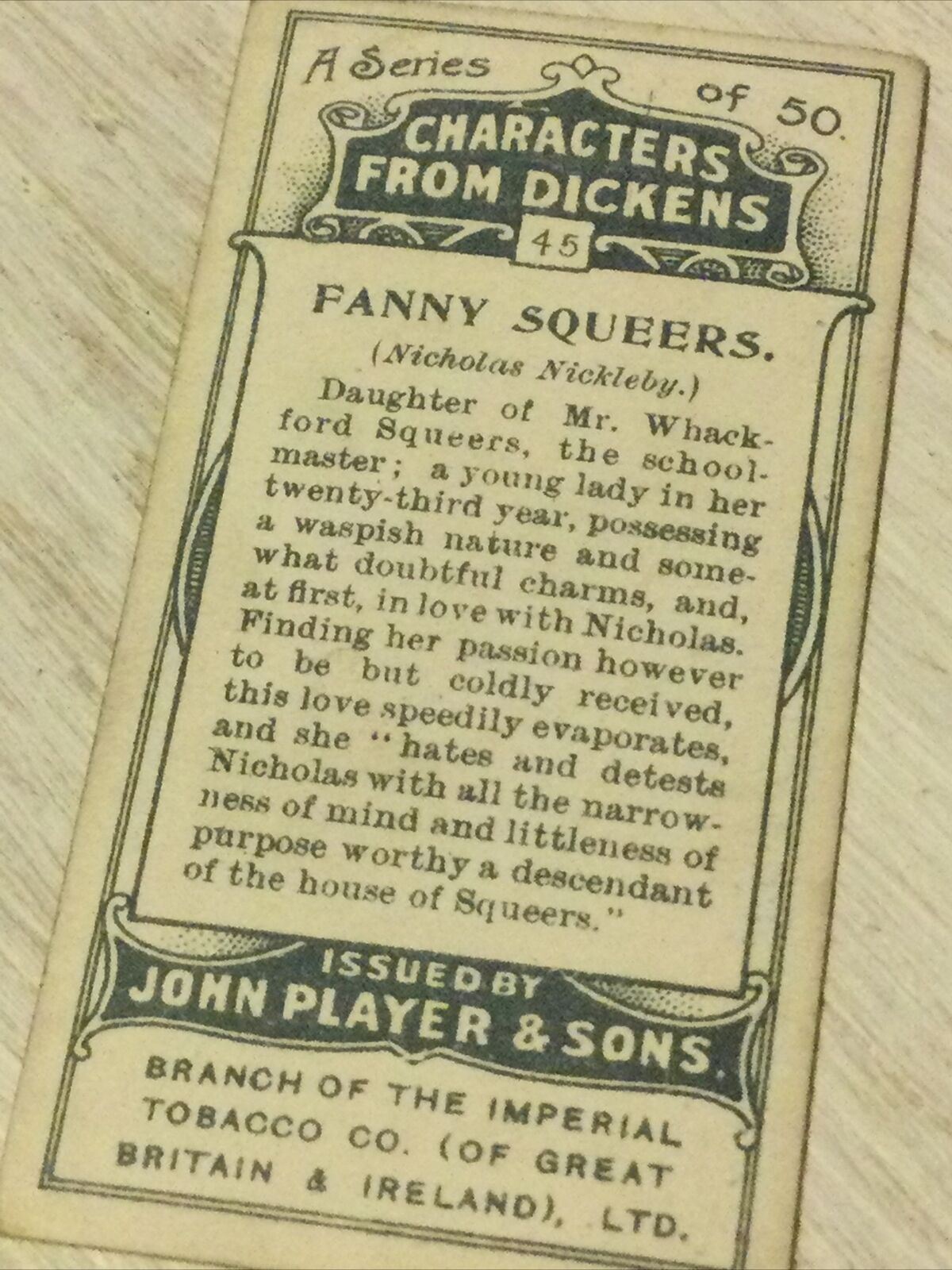 Players Cigarette Card Characters From Dickens No 45 Fanny Squeers Nicholas Nick