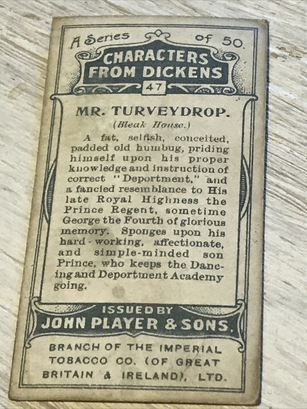 Players Cigarette Card Characters From Dickens No 47 Mr Turveydrop Bleak House