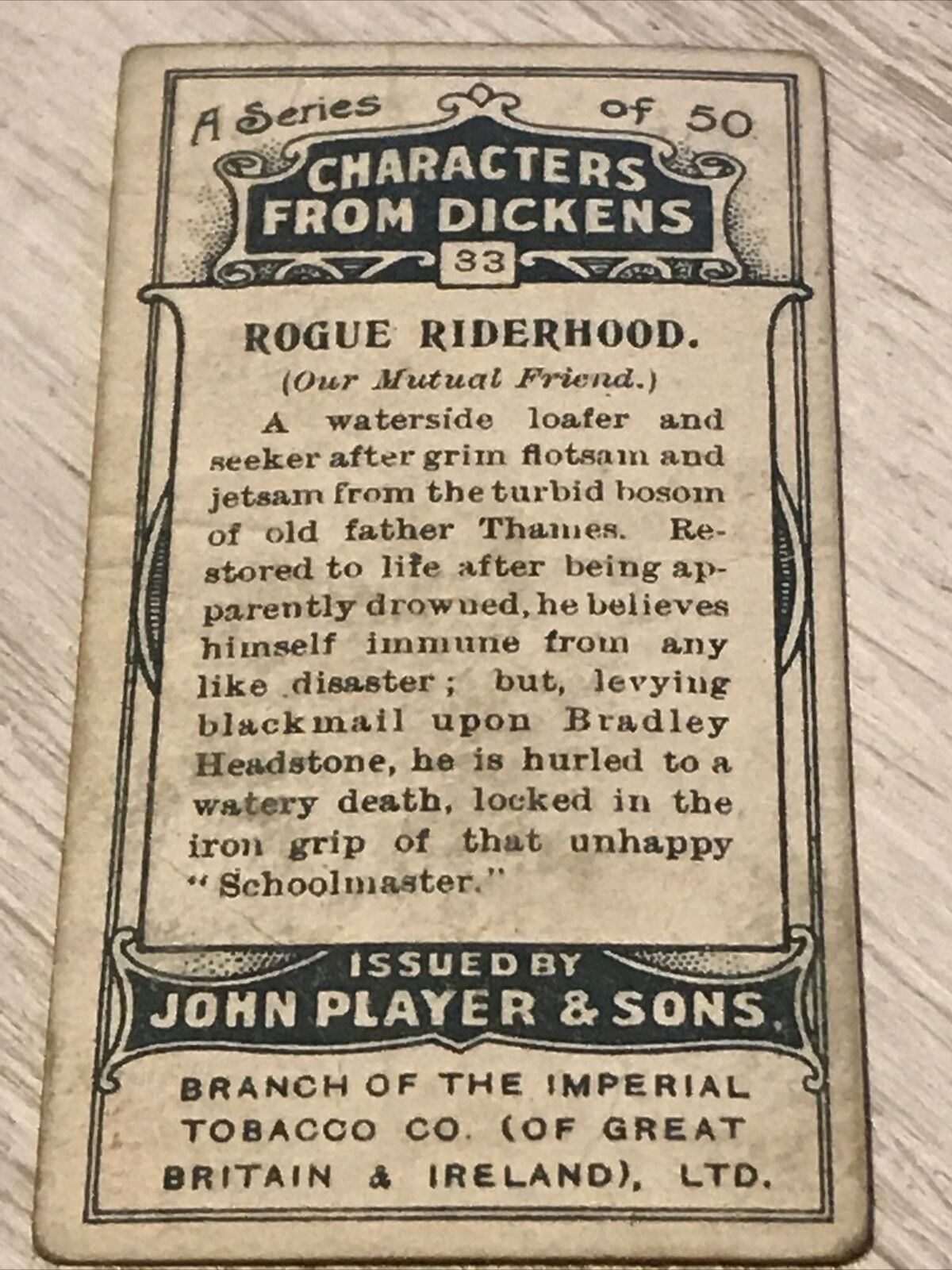 Players Cigarette Card Characters From Dickens No 33 Rogue Riderhood Our Mutual