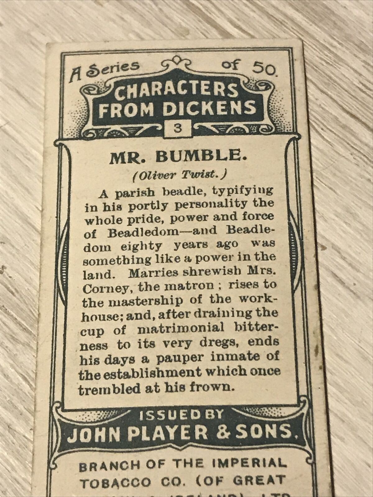 Players Cigarette Card Characters From Dickens No 3 Mr Bumble Oliver Twist