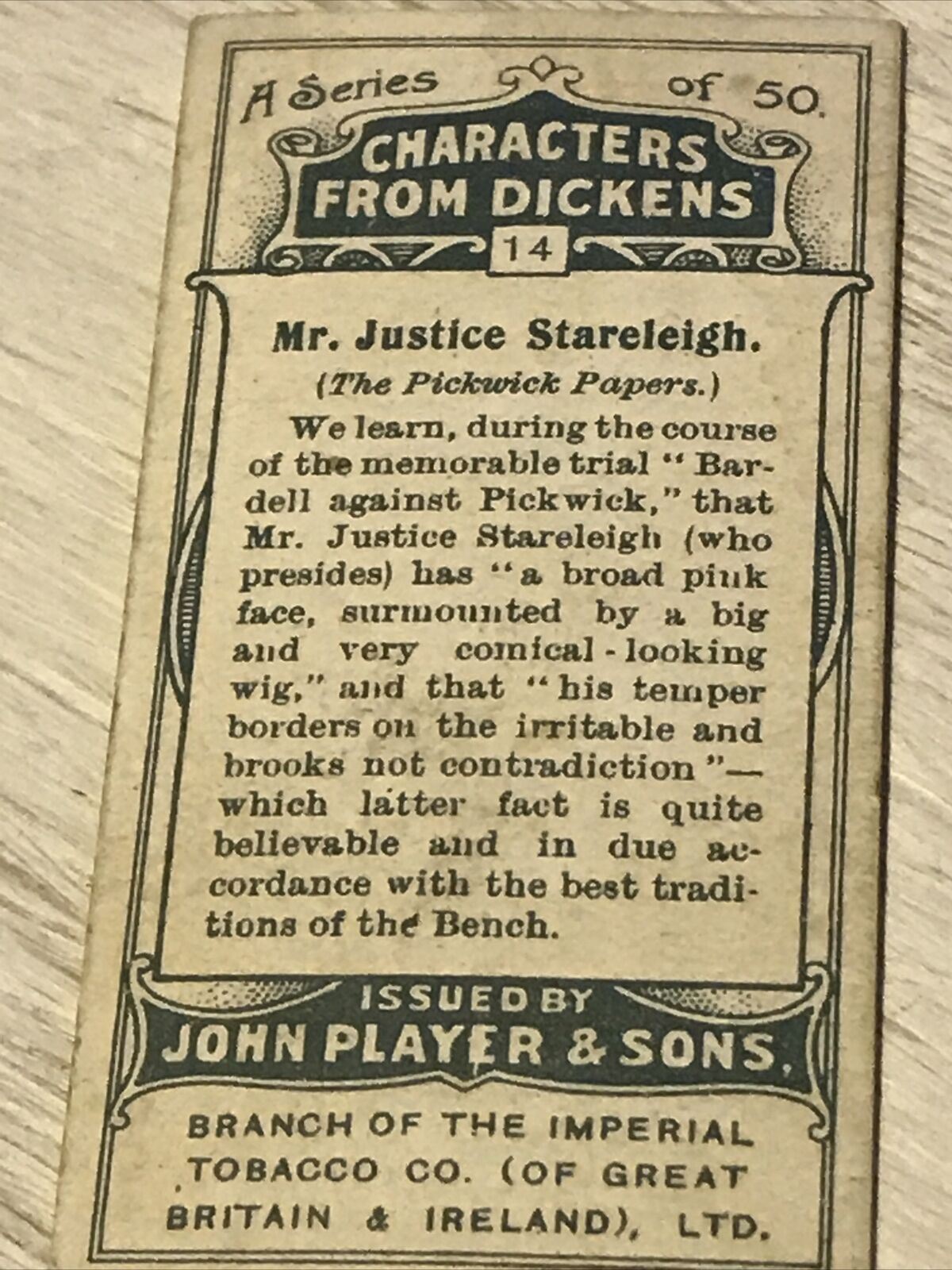 Players Cigarette Card Characters From Dickens No 14 Mr Justice Stareleigh Pickw