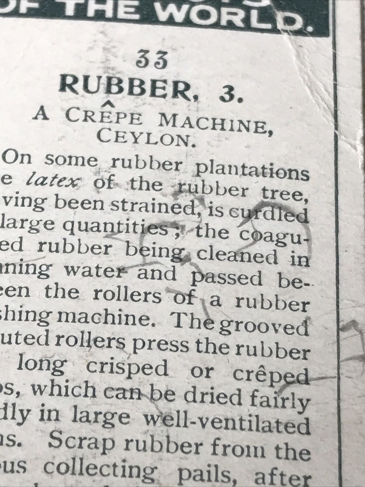 RUBBER - A CREPE MACHINE Players Cigarettes Card Products Of The World 3 1928