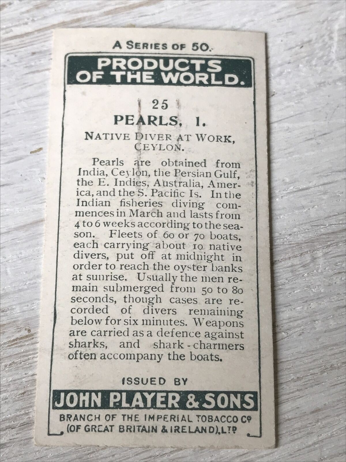 PEARLS Players Cigarettes Card Products Of The World 1 25 Ceylon Sri Lanka