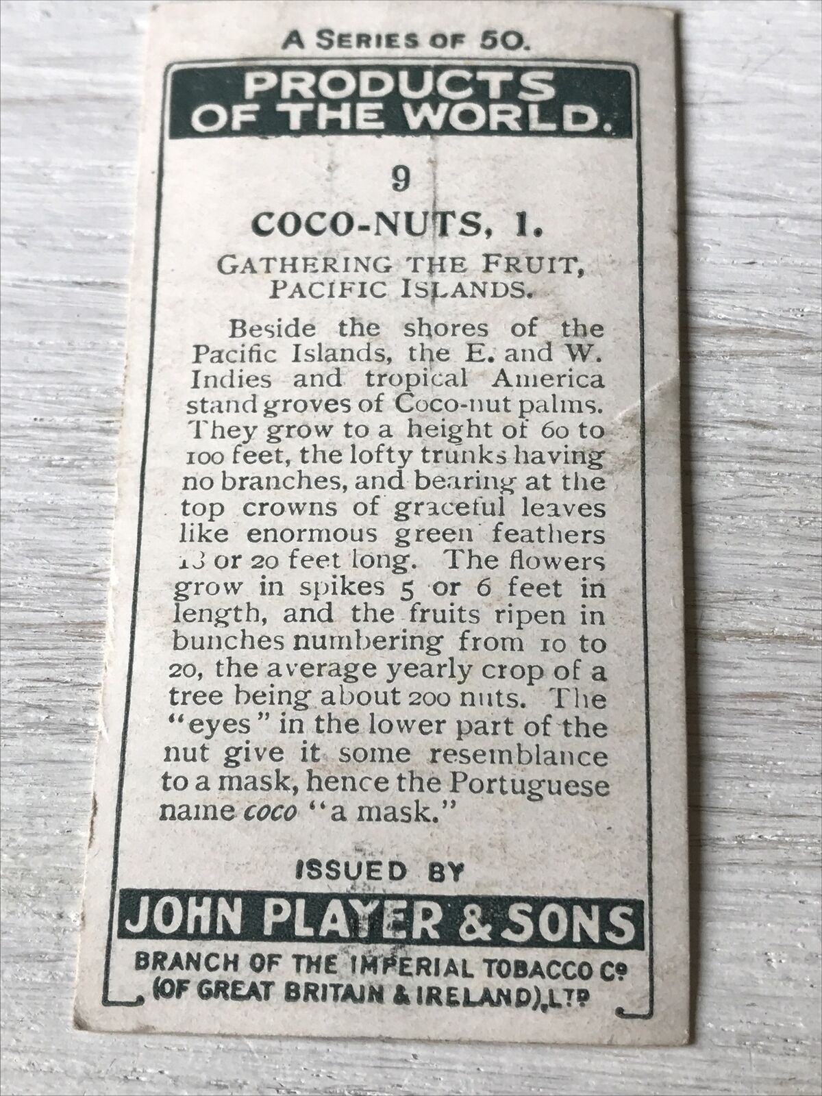 Vintage Players Cigarettes Card Products Of The World Coco Nuts 1 9 Gathering