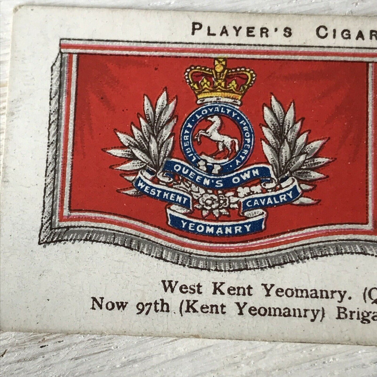 Vintage Players Cigarettes Card Drum Banners & Cap Badges 44 West Kent Yeomanry