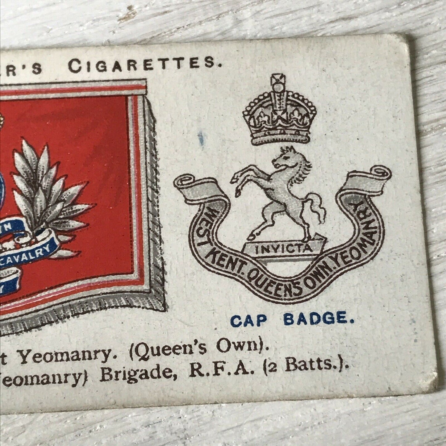 Vintage Players Cigarettes Card Drum Banners & Cap Badges 44 West Kent Yeomanry