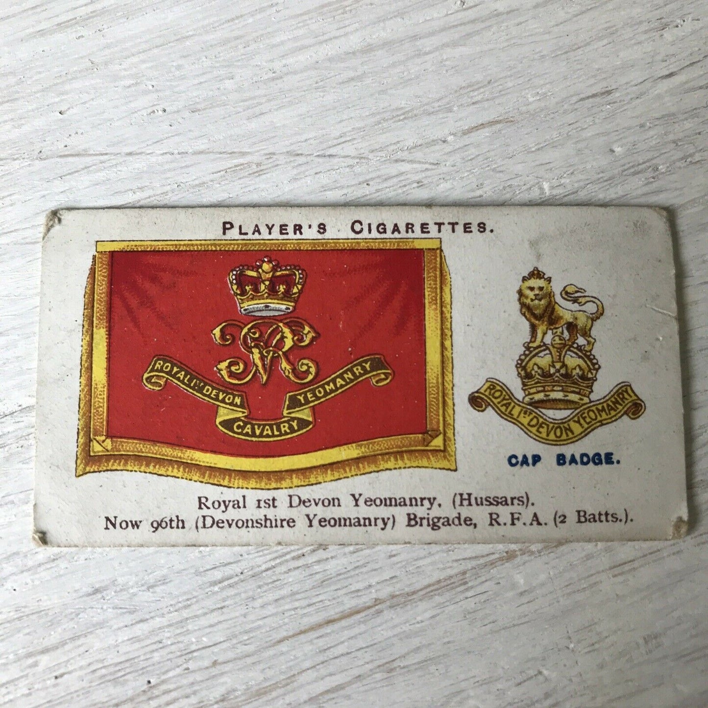 Antique Players Cigarette Card Drum Banners & Cap Badges 41 Royal 1st Devon Yeomanry.