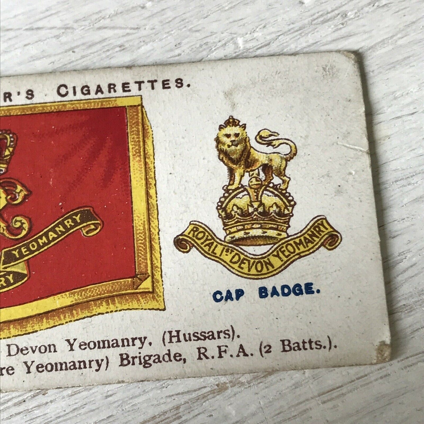 Antique Players Cigarette Card Drum Banners & Cap Badges 41 Royal 1st Devon Yeomanry.