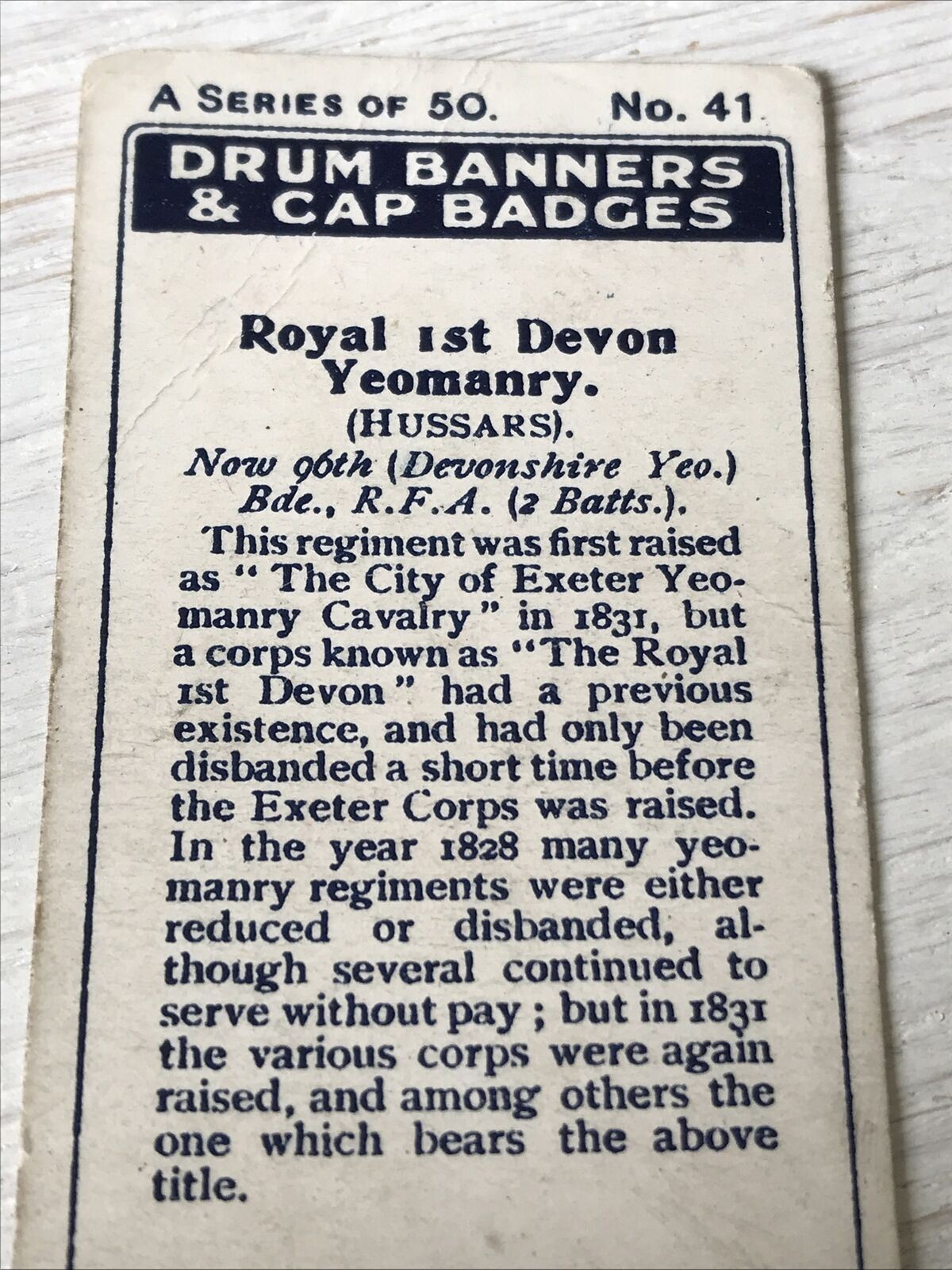 Antique Players Cigarette Card Drum Banners & Cap Badges 41 Royal 1st Devon Yeomanry.