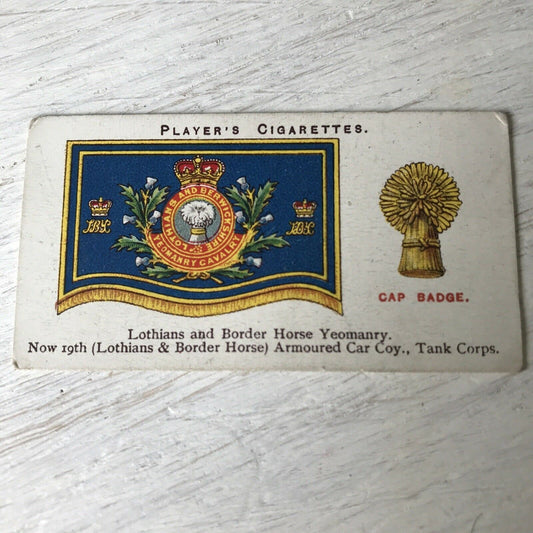 Vintage Players Cigarettes Card Drum Banners & Cap Badges 48 Lothians & Border