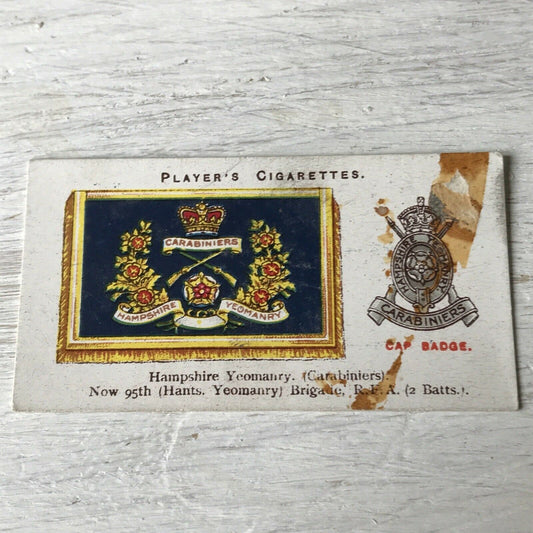 Vintage Players Cigarettes Card Drum Banners & Cap Badges 36 Hampshire Yeomanry