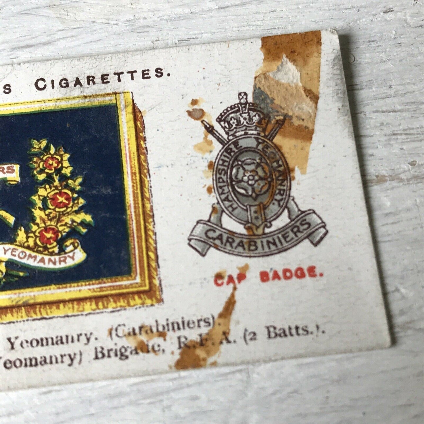 Vintage Players Cigarettes Card Drum Banners & Cap Badges 36 Hampshire Yeomanry