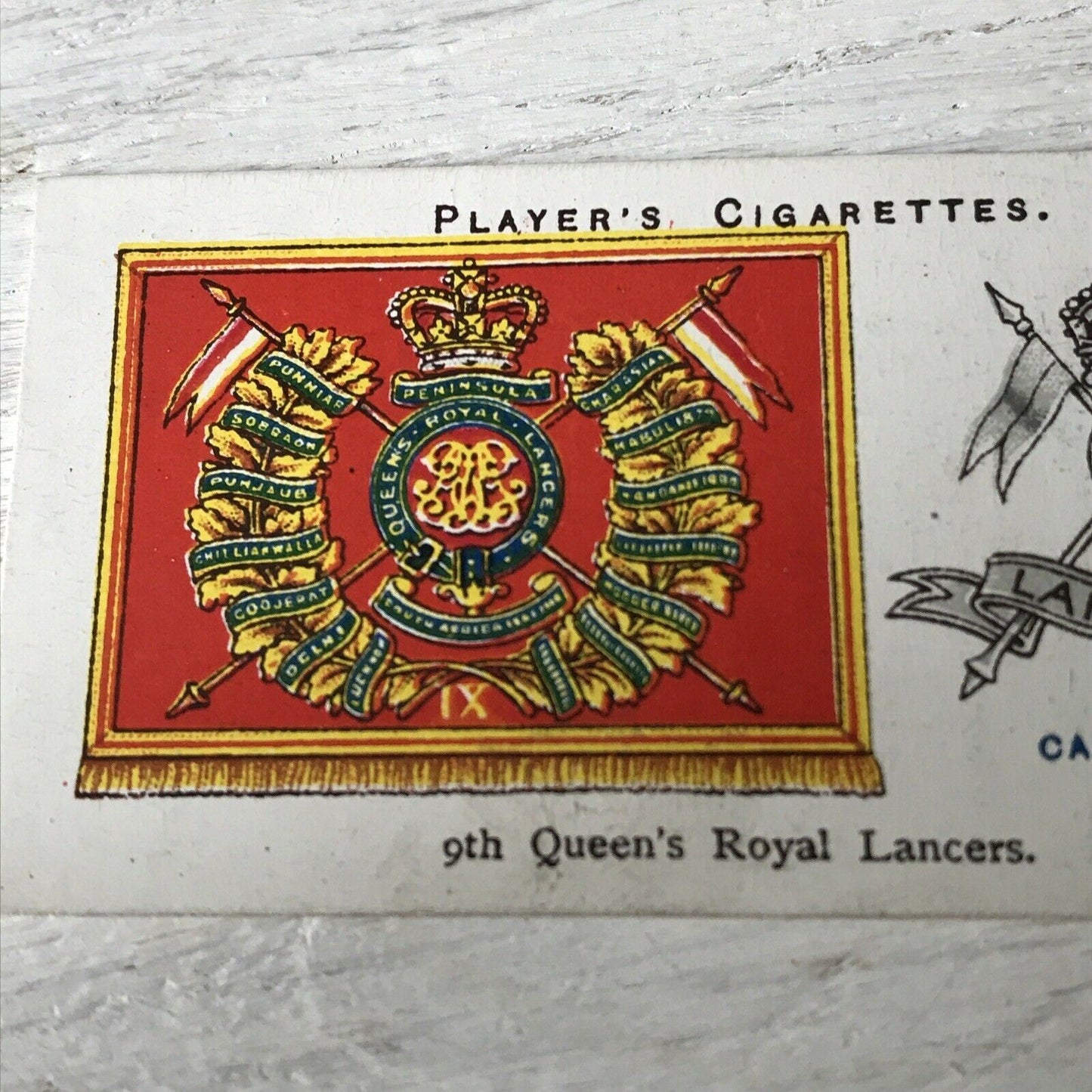 Vintage Players Cigarettes Card Drum Banners & Cap Badges 14 9th Queens Royal