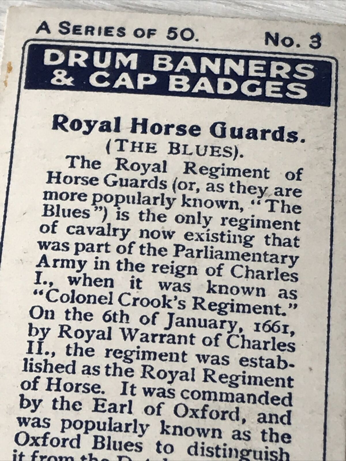 Vintage Players Cigarettes Card Drum Banners & Cap Badges 3 Royal Horse Guards