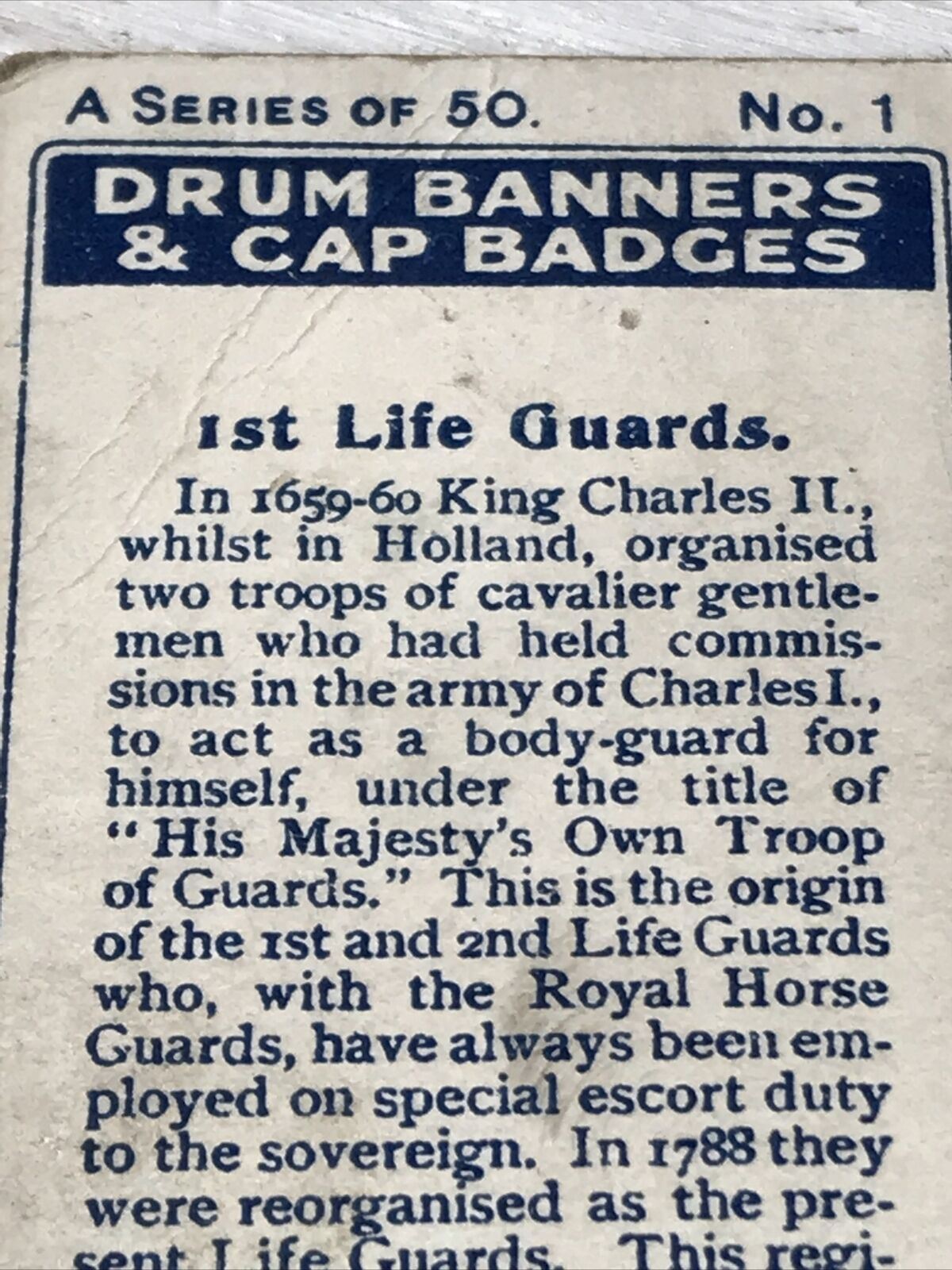 Vintage Players Cigarettes Card Drum Banners & Cap Badges 1 1st Life Guards