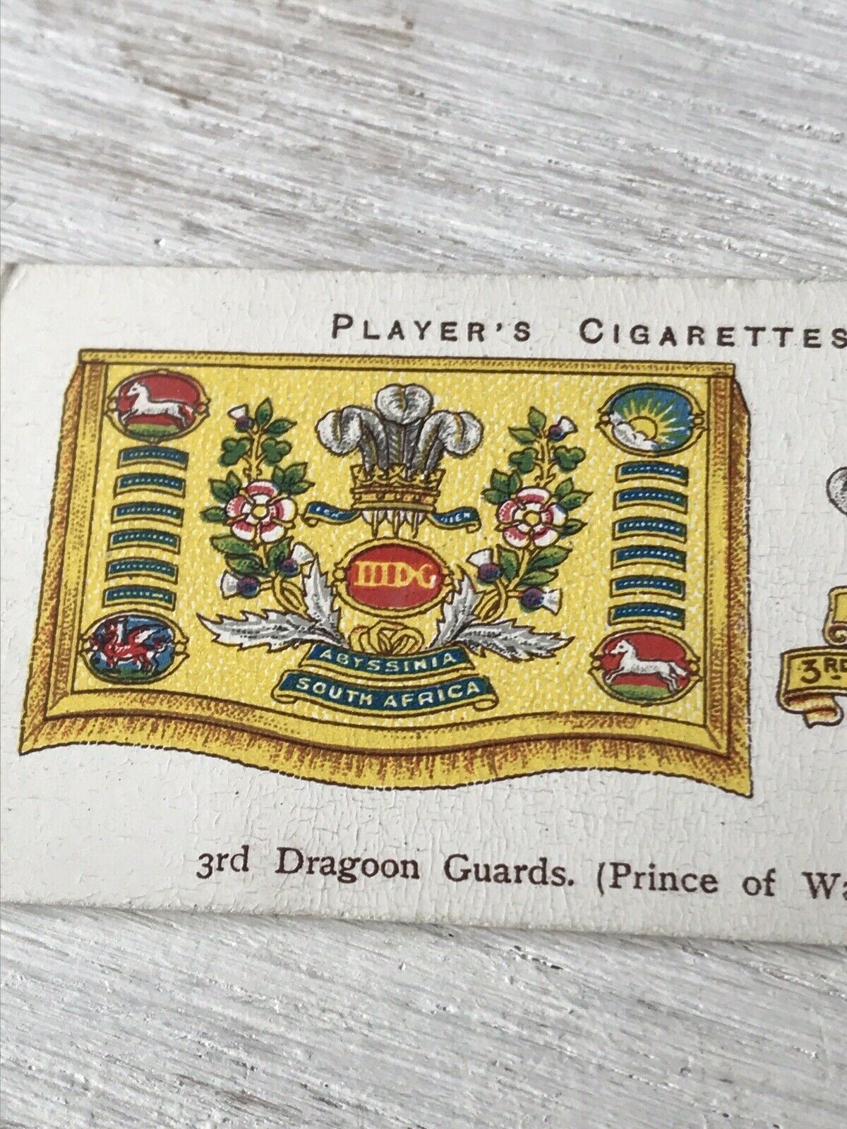 Vintage Players Cigarettes Card Drum Banners & Cap Badges 6 3rd Dragoon Guards