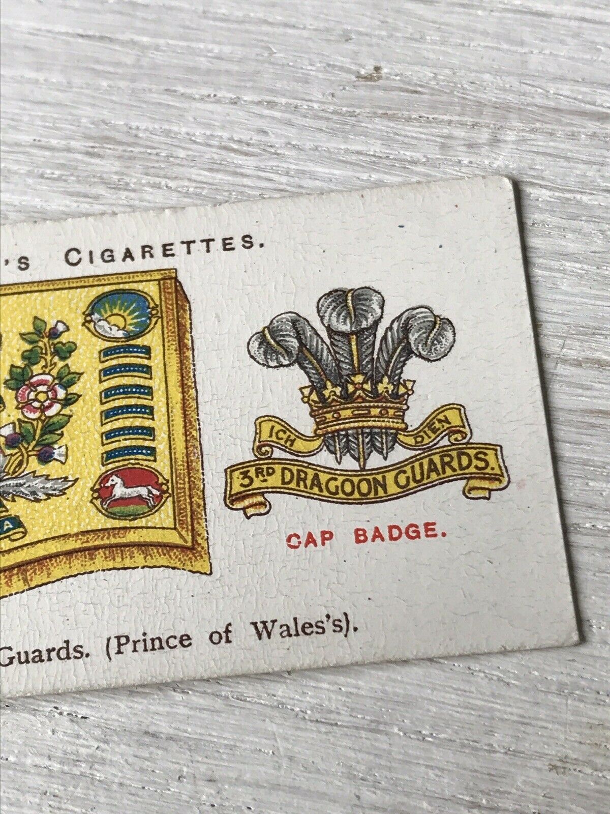 Vintage Players Cigarettes Card Drum Banners & Cap Badges 6 3rd Dragoon Guards