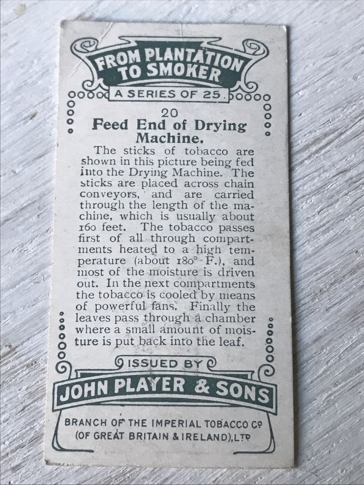 Vintage Players Cigarettes Card From Plantation To Smoker 20 Feed End Of Drying