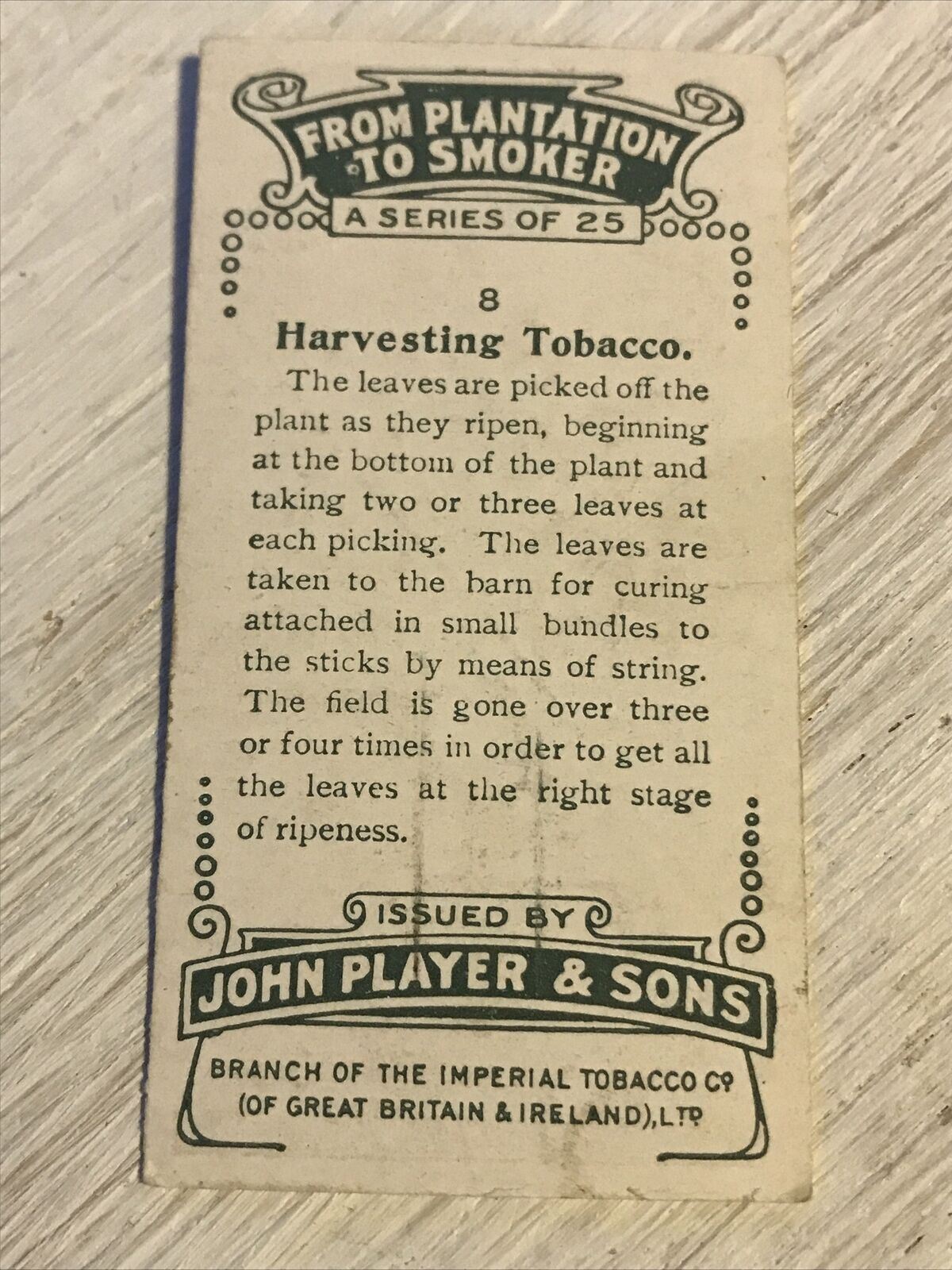 Vintage Players Cigarettes Card From Plantation To Smoker Harvesting Tobacco 8