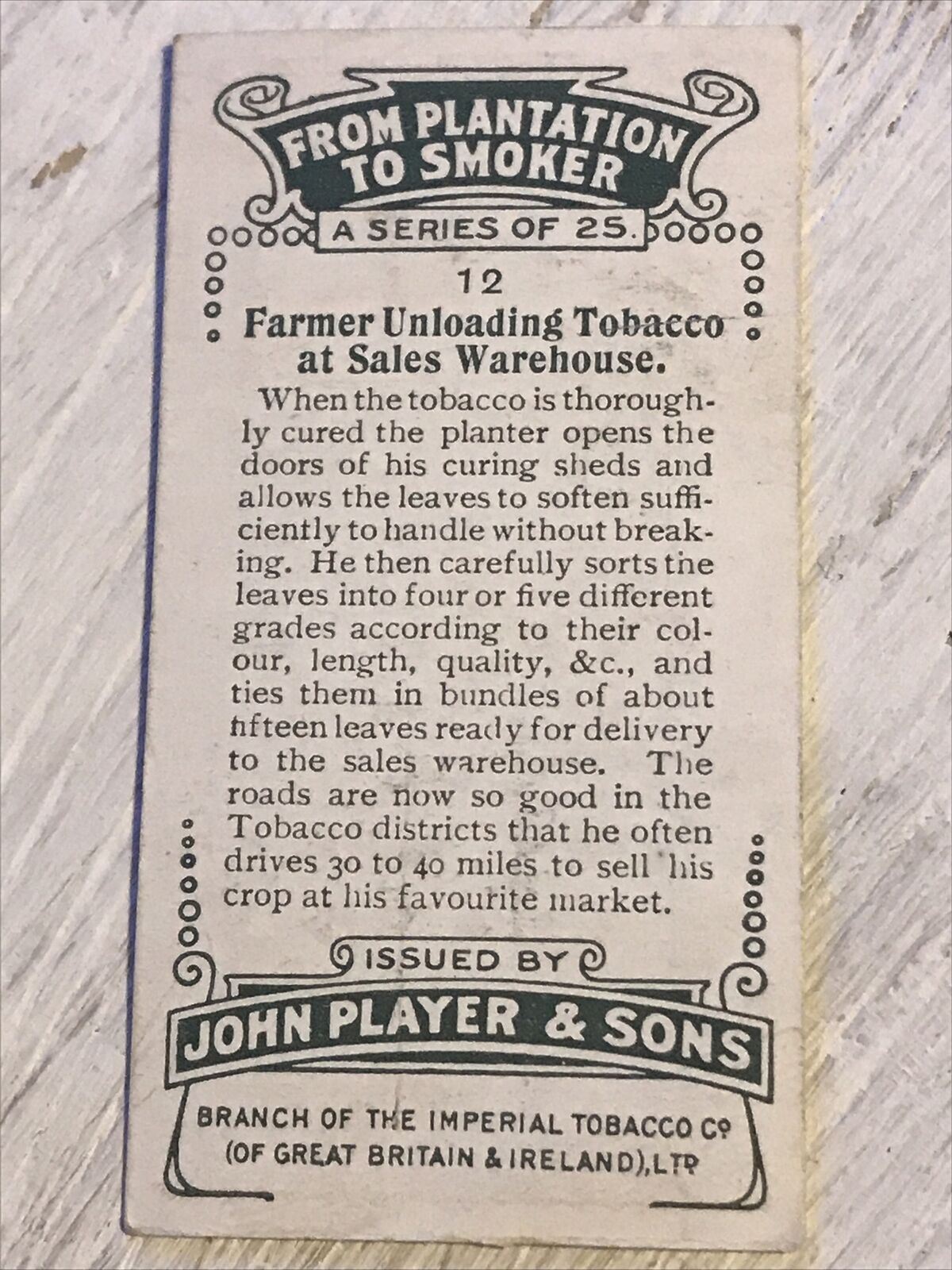 Vintage Players Cigarettes Card From Plantation To Smoker Farmer Unloading Tobac