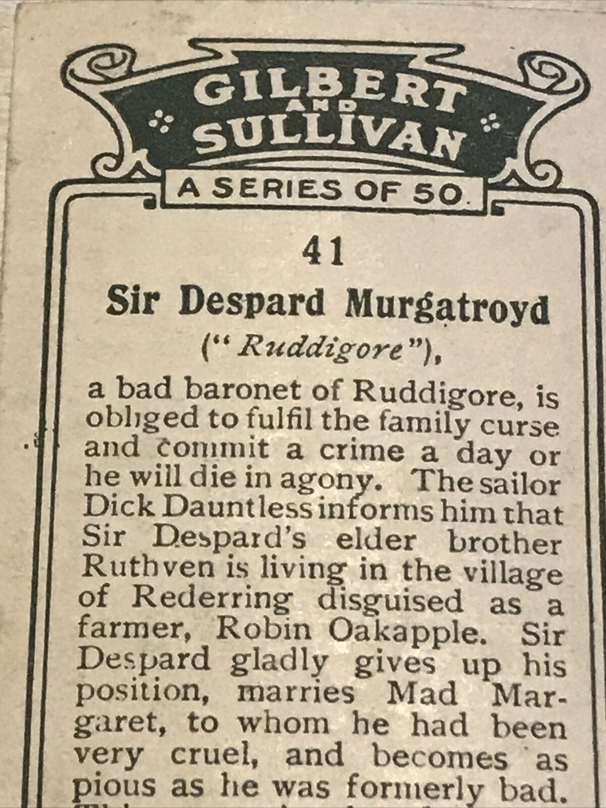 Players Cigarettes Card Gilbert & Sullivan 41 Sur Despard Murgatroyd Ruddigore