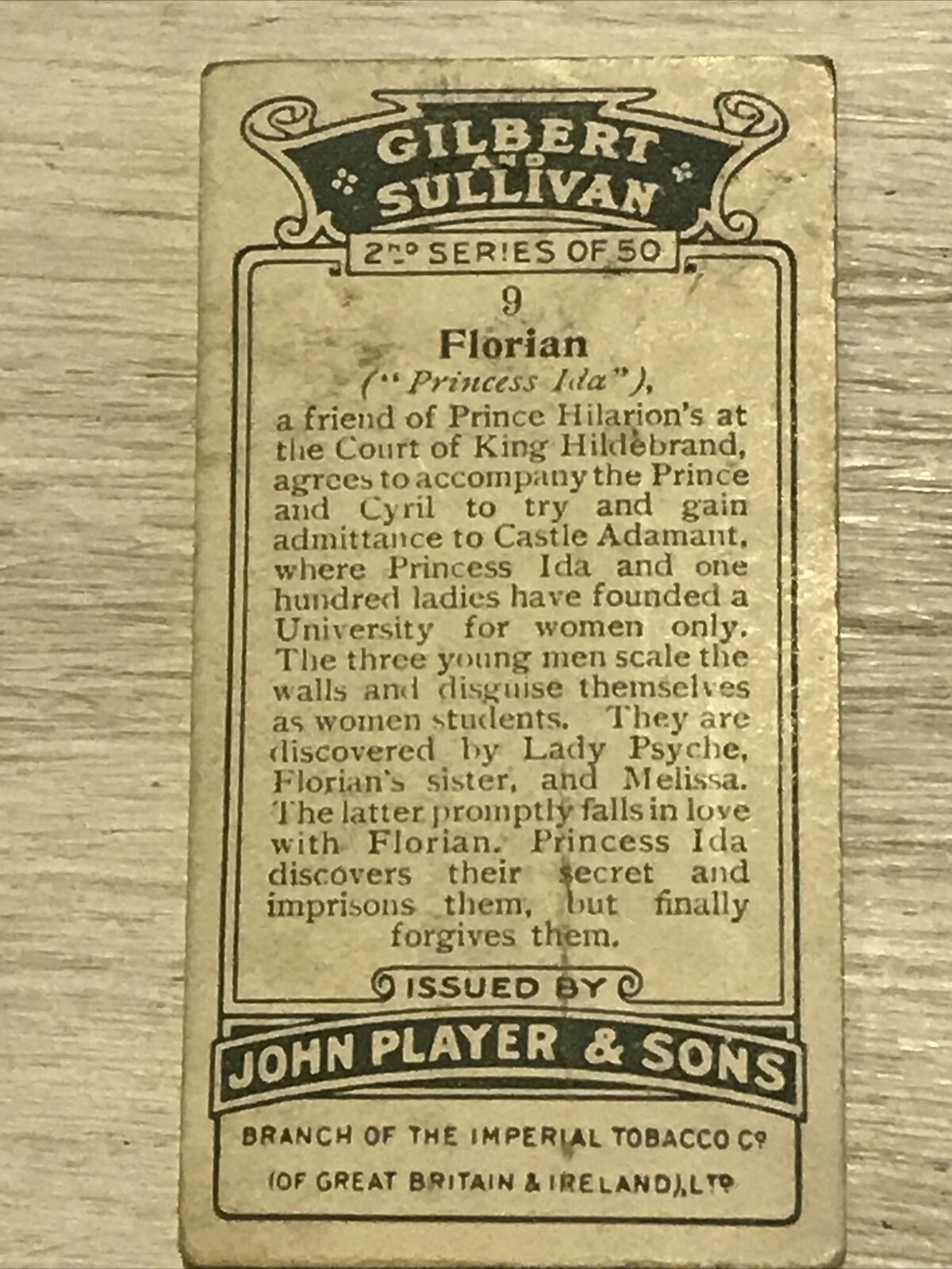 Players Cigarettes Card Gilbert & Sullivan 9 Florian Princess Ida Opera Memorabi