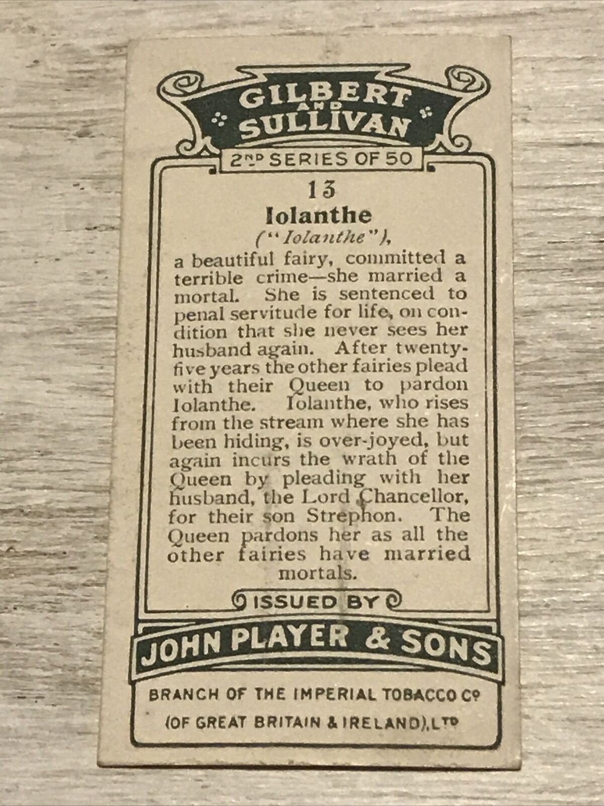 Players Cigarettes Card Gilbert & Sullivan 13 Iolanthe Opera