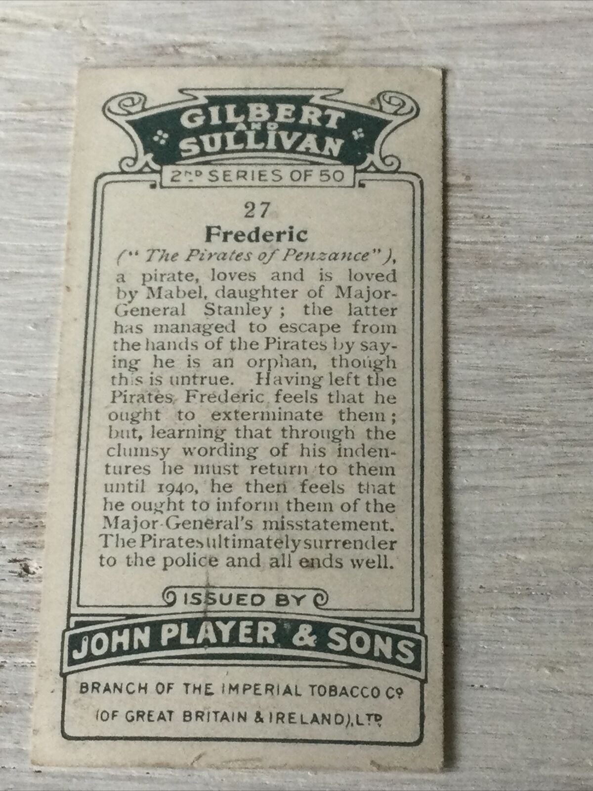 Players Cigarettes Card Gilbert & Sullivan 27 Frederic Pirates Of Penzance